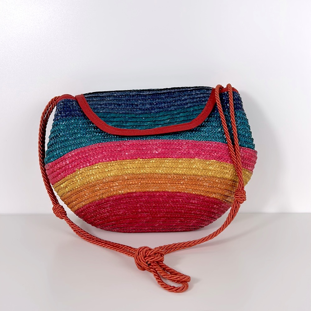 VINTAGE Liz Claiborne rainbow straw rope handle bag